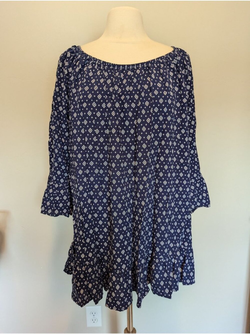 Womens Plus Size Boho Tunic Top With 3/4 Sleeves & Ruffle Hem Size 2X